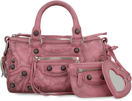 BALENCIAGA Mini Vintage Lamb Leather Duffle Handbag with Decorative Studs, Pink - 22x12x10 cm