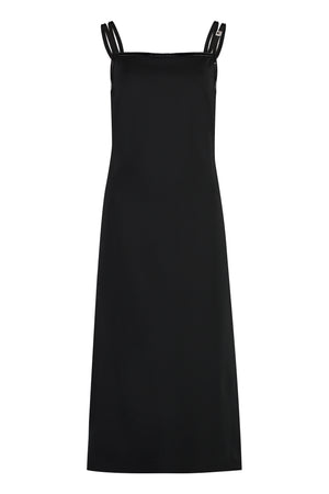 GUCCI Black Midi Dress with Side Slit and Leather Details for Women