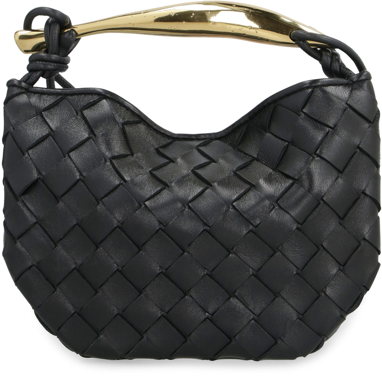 Black Mini Crossbody Handbag with Intrecciato Motif and Gold-Tone Hardware