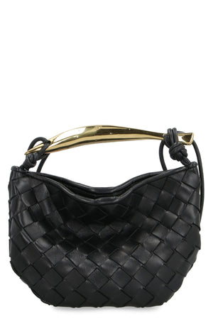 Black Mini Crossbody Handbag with Intrecciato Motif and Gold-Tone Hardware