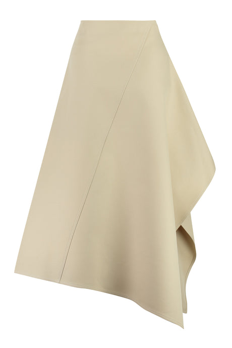 Asymmetric Cotton Midi Skirt for Women - بيج
