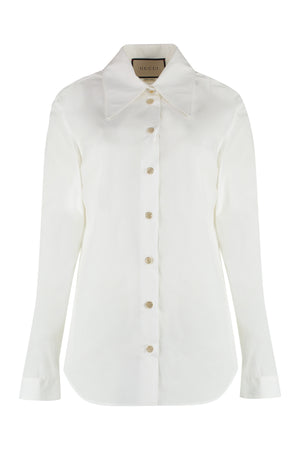 白色女士圆角棉质衬衫-FW23