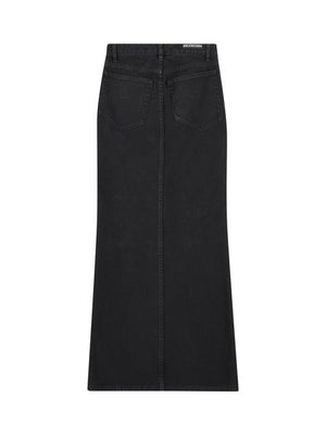 Black Denim Skirt with Metal Buttons and Engraved Logo for Women