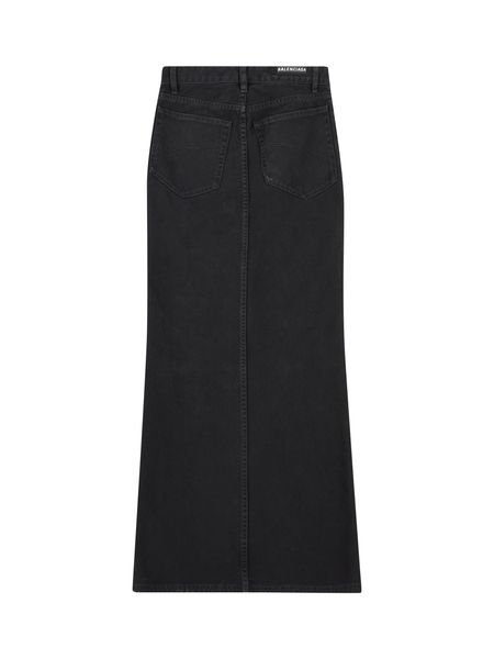 Black Denim Skirt with Metal Buttons and Engraved Logo for Women