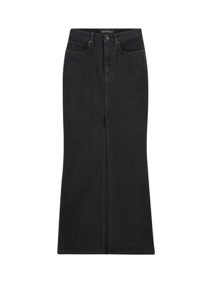 Black Denim Skirt with Metal Buttons and Engraved Logo for Women