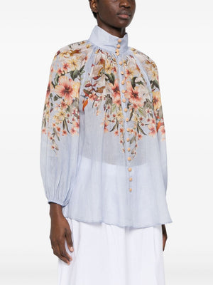 ZIMMERMANN Floral Print Billow Shirt for Women in Light Blue