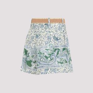 ZIMMERMANN Stylish High-Waisted Linen Shorts with Paisley Print and Raffia Belt