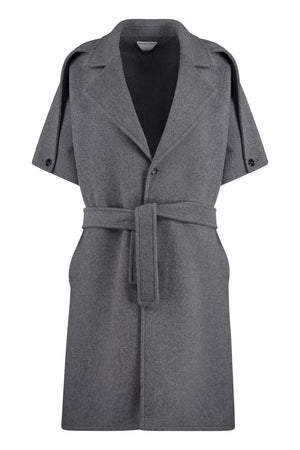 BOTTEGA VENETA Gray Wool and Cashmere Jacket with Lapel Collar and Coordinated Waist Belt for Women