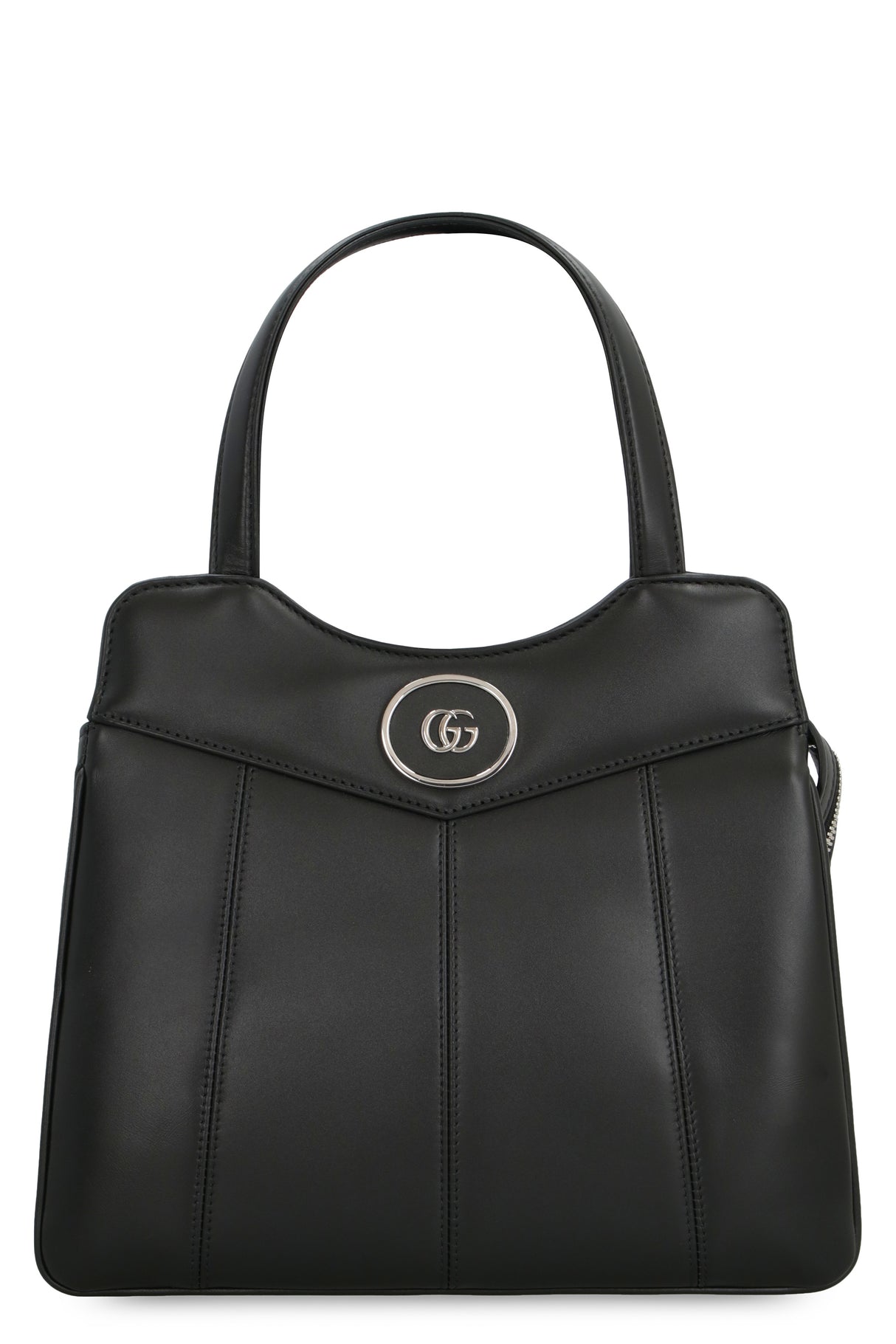 Petite GG Small Shopping Handbag in Black Leather with Palladium Hardware