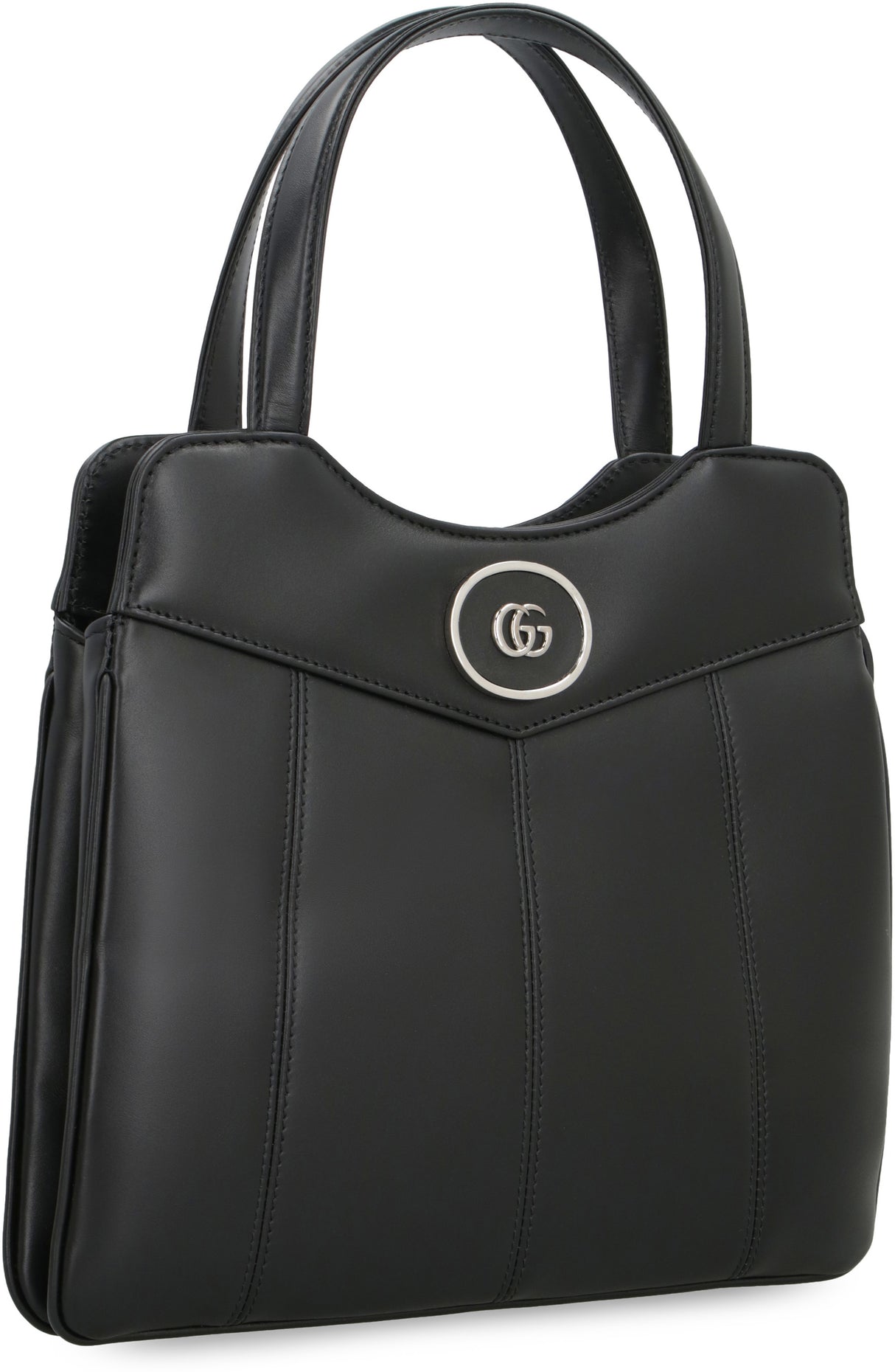 Petite GG Small Shopping Handbag in Black Leather with Palladium Hardware