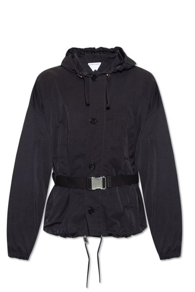 BOTTEGA VENETA Men's Black Packable Jacket - Nylon, Hood, Adjustable Waist - FW23