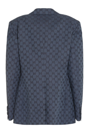 GUCCI Blue Jacquard Single-Breasted Blazer for Women - FW23