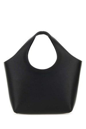حقيبة يد قماشية سوداء XS بتصميم أصلي للنساء - جلد عجل ناعم، شعار منقوش، قطع فضية اللون