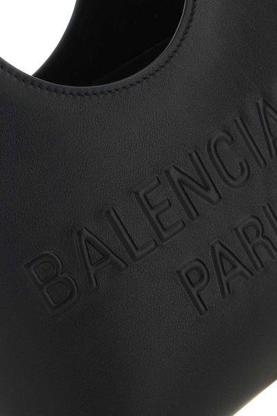 BALENCIAGA Black XS Leather Tote Handbag for Women - Smooth Calfskin, Embossed Logo, Silver-Tone Hardware