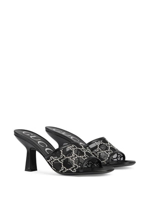 GUCCI Black Crystal-Embellished Mid-Heel Sandals for Women