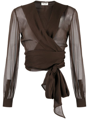 SAINT LAURENT Brown Organic Silk Hooded Blouse for Women