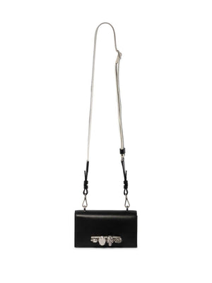 ALEXANDER MCQUEEN Luxurious Black Leather Men's Satchel with Signature Knuckle Metal Handle