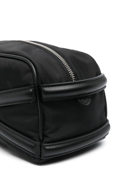 ALEXANDER MCQUEEN Men's Black Leather Harness Wash Bag - FW23 Collection