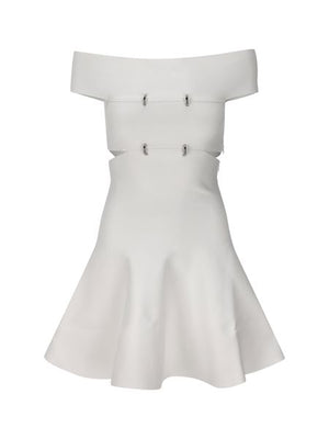 ALEXANDER MCQUEEN White Cut-Out Viscose Mini Dress with Metallic Accents and Flared Hem