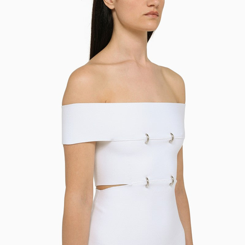 ALEXANDER MCQUEEN White Cut-Out Viscose Mini Dress with Metallic Accents and Flared Hem