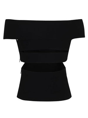 ALEXANDER MCQUEEN Sliced Off-the-Shoulder Top for Women - Black