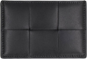 BOTTEGA VENETA Men's Black Leather Cassette Cardholder for SS24