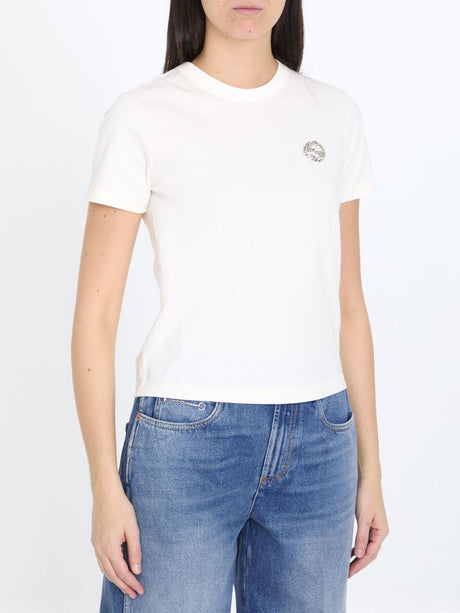 قميص قطن أبيض مع تصميم الحرفين التوافقيين للنساء