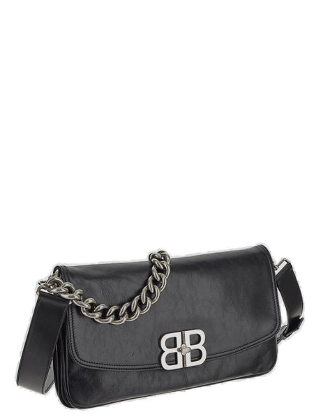 BALENCIAGA Elegant Black Soft Flap Shoulder Bag