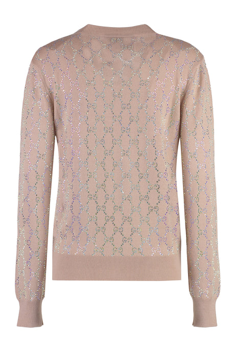 Pale Pink Crystal Embellished V-Neck Sweater for Women