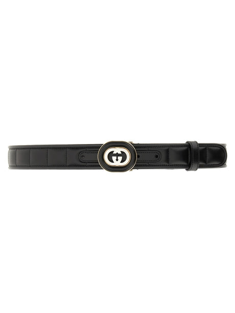 GUCCI Quilted Leather Cross Buckle Belt for Women