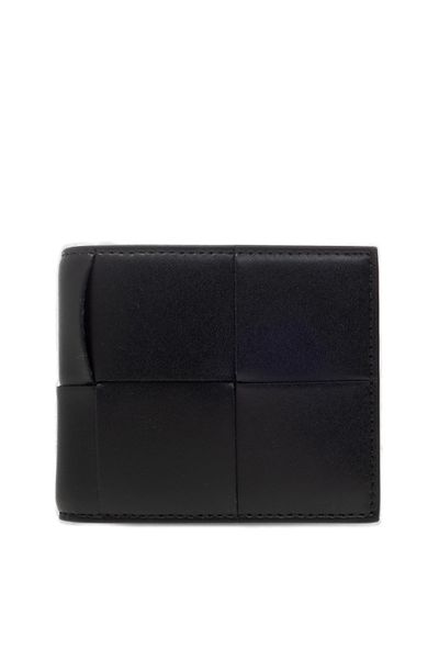 BOTTEGA VENETA Slim Black Bi-Fold Wallet with Intreccio Motif