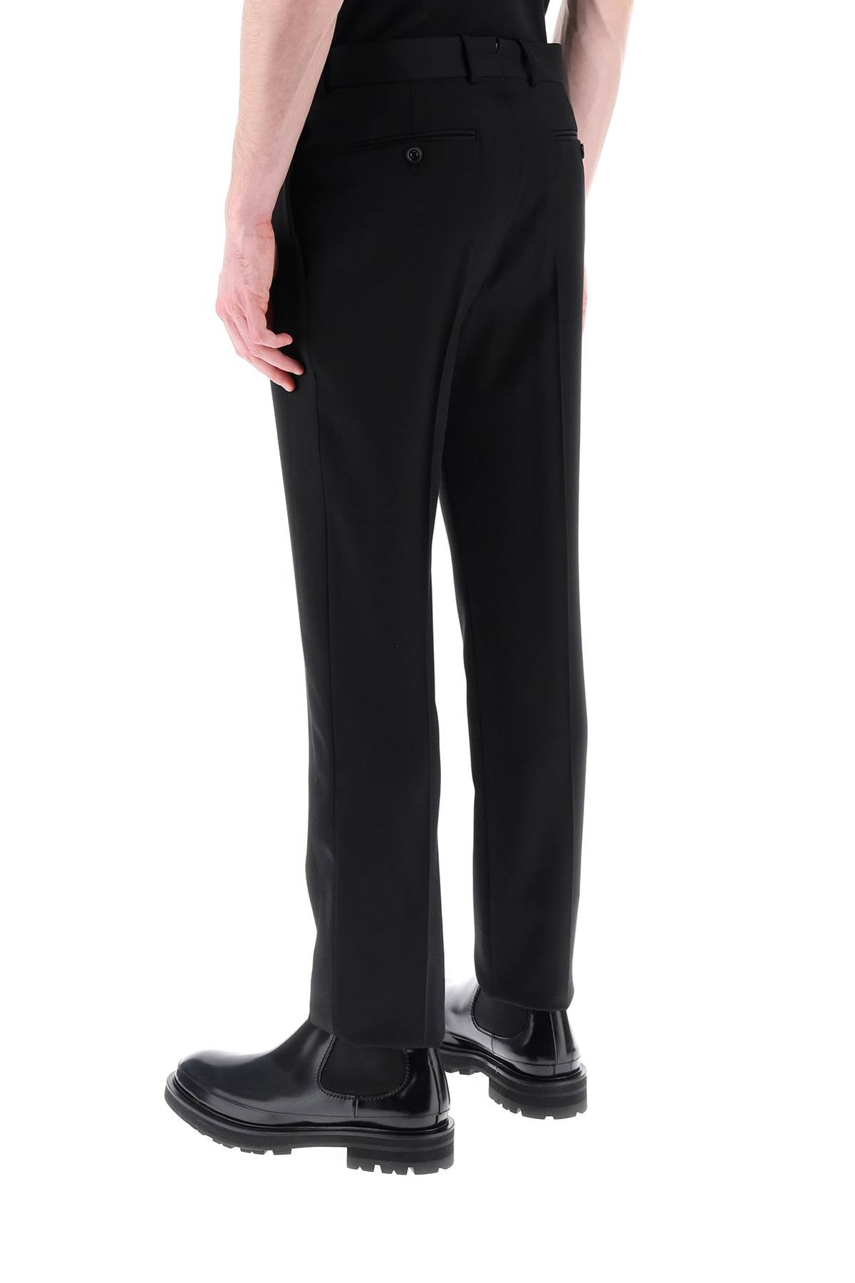 ALEXANDER MCQUEEN Black Smoking Pants in Pure Wool for Men