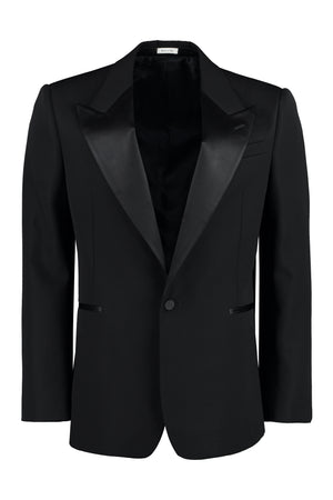 ALEXANDER MCQUEEN Men's FW23 Single-Breasted Black Jacket with Peak Lapel and Back Slit Hem