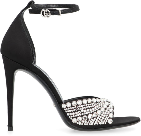 GUCCI Elegant Black Embellished Satin Sandals - Women's Fashion Item for FW23