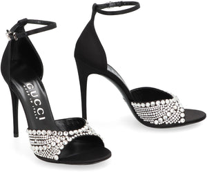 GUCCI Elegant Black Embellished Satin Sandals - Women's Fashion Item for FW23