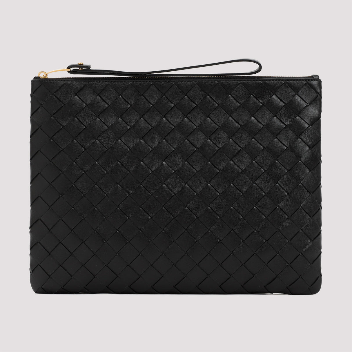 Black Lamb Leather Medium Flat Pouch Handbag for Women