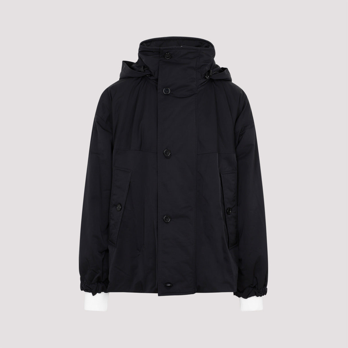 Men's Black Hooded Nylon Jacket for FW23