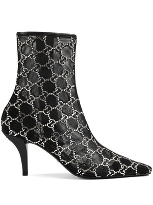 GUCCI Black Crystal Mid-Heel Boots for Women