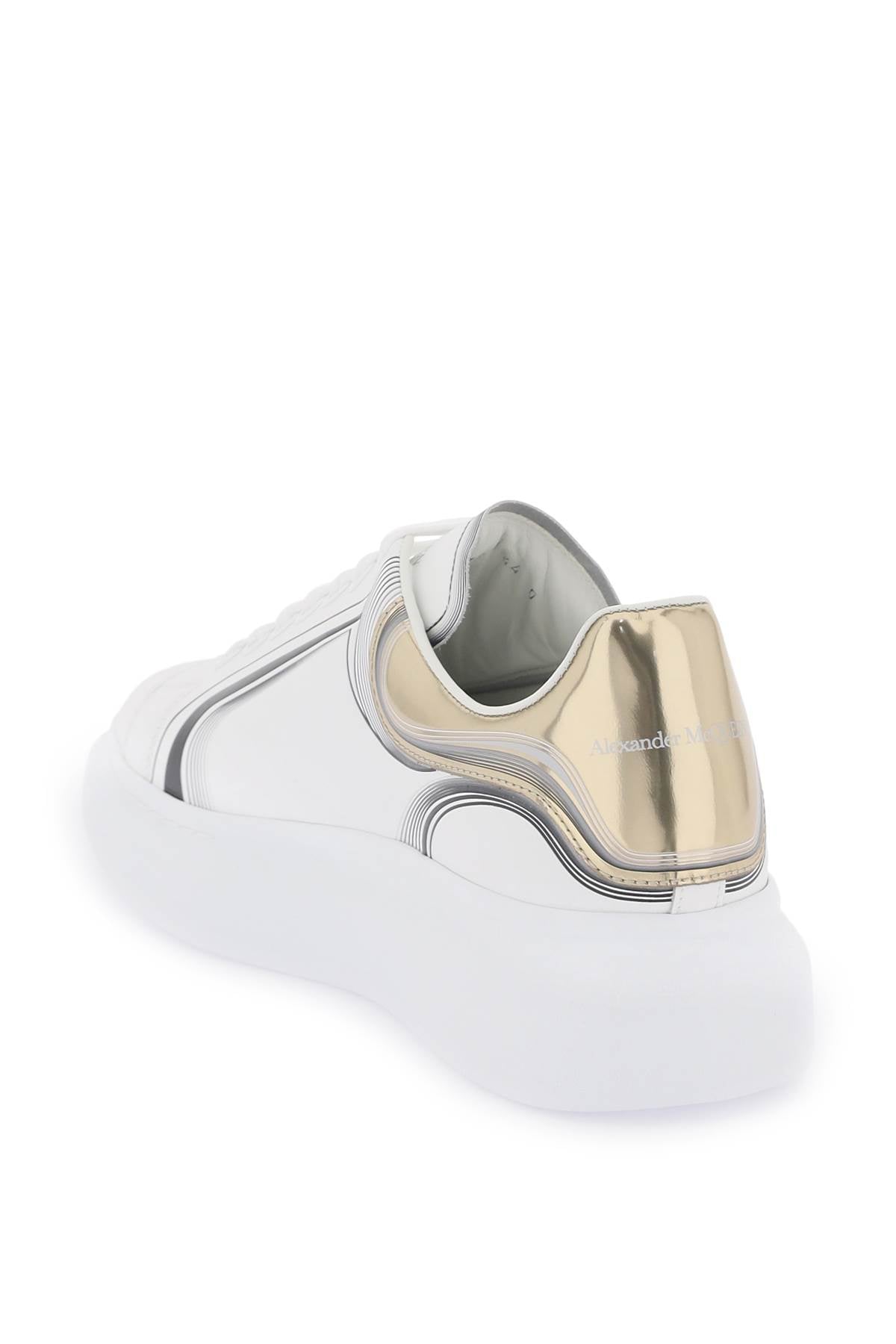 ALEXANDER MCQUEEN Men's White Chunky Sneakers with Metallic Leather Heel Insert for FW23