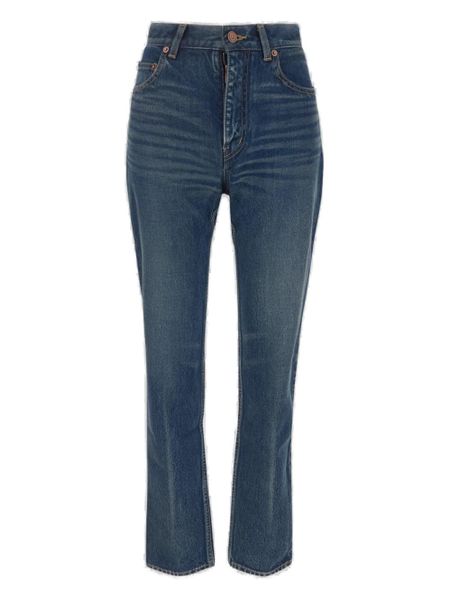 SAINT LAURENT Soft Cotton Tapered Jeans for Women - Light Blue