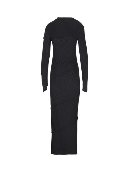 Spiral Knit Dress - Ribbed Knit, Visible Stitches, فستان صوفي محبوك - فخاري، غرز مرئية، للنساء FW23