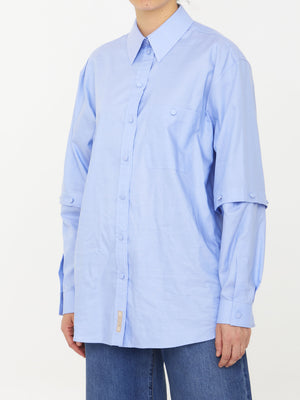 蓝色女士棉质可拆卸袖子衬衫 - FW23