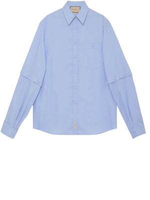 蓝色女士棉质可拆卸袖子衬衫 - FW23