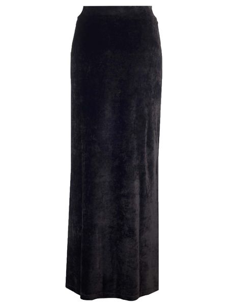 Black Velvet Mid-Waisted Maxi Skirt for Women