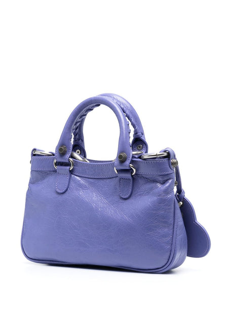 Mauve Leather Small Tote Handbag with Silver-Tone Hardware and Adjustable Strap