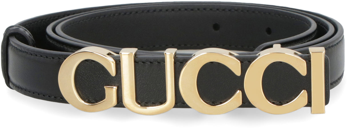 GUCCI Dây Lưng Da Bò Đen Với Chi Tiết Logo Mặt Trước Dành Cho Nữ