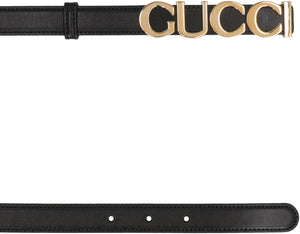 GUCCI เข็มขัดหนังดำพร้อมโลโก้ด้านหน้า สำหรับผู้หญิง