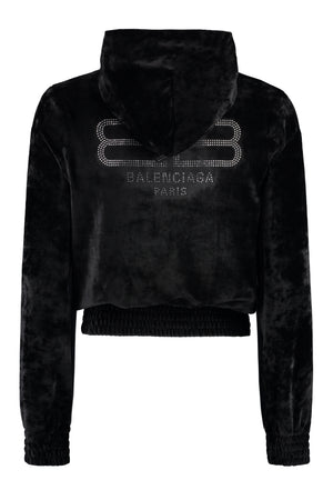 BALENCIAGA Black Fitted Paris Strass Zip-Up Hoodie for Women