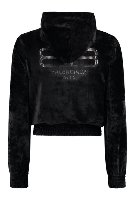 Black Zip-Up Hoodie with Strass Details for Women