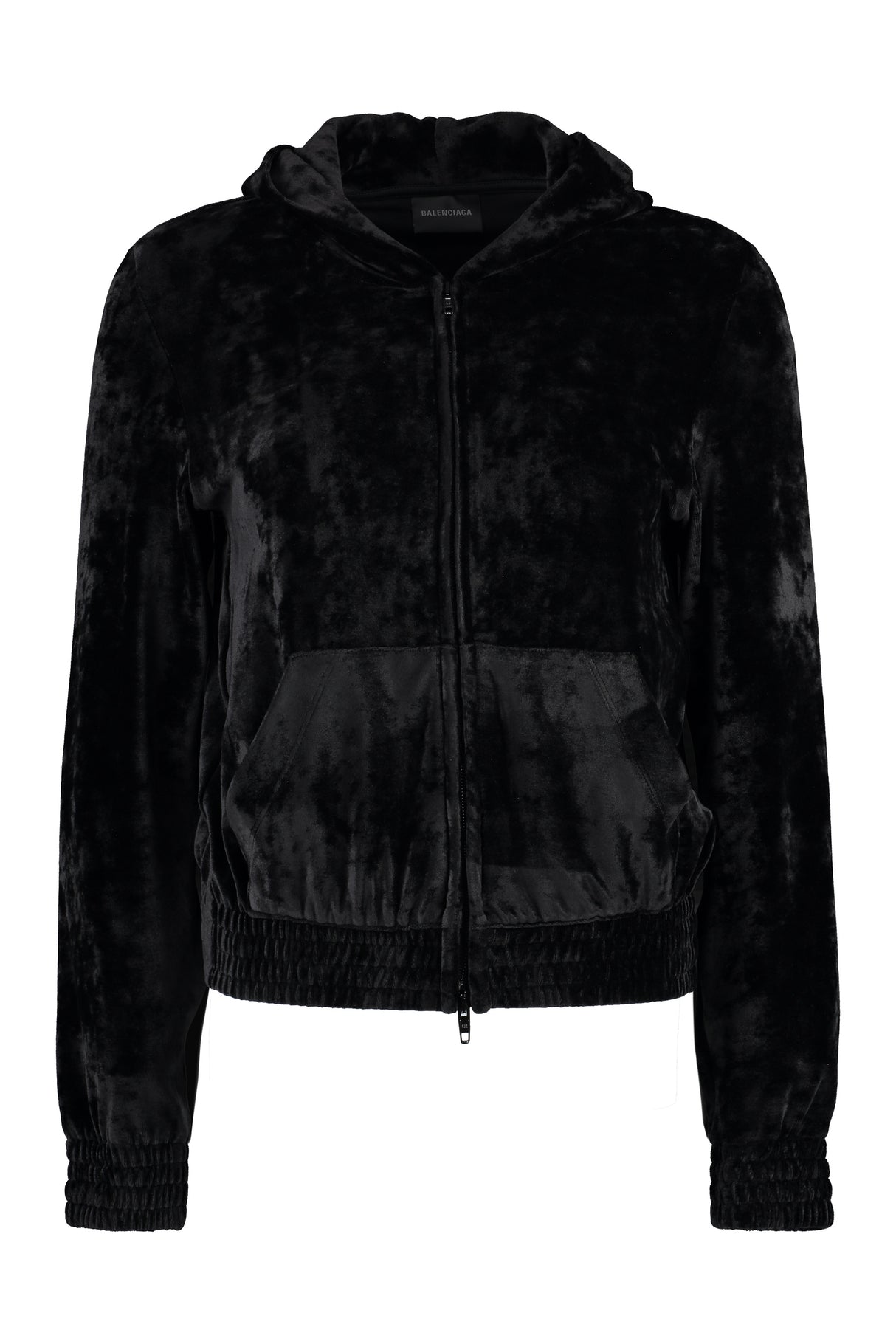 Black Zip-Up Hoodie with Strass Details for Women